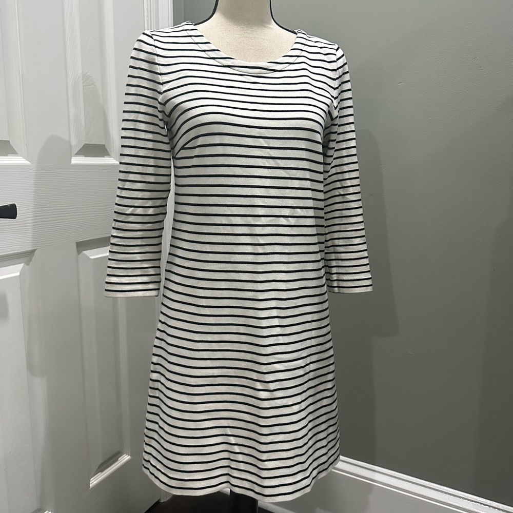 J. Crew Black and White Striped Shift Dress